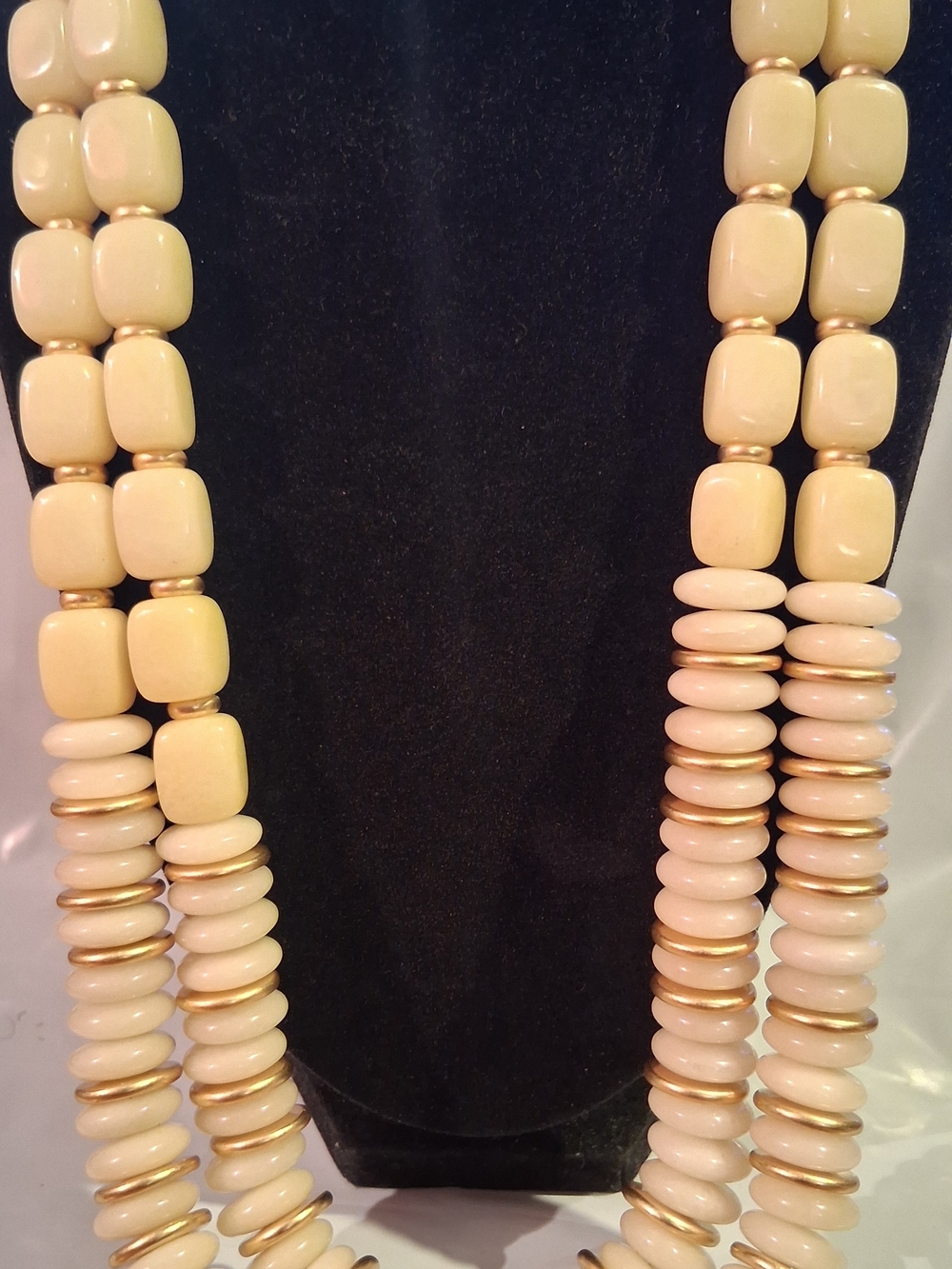Triple-Strand Cream and Gold Bead Necklace for Women